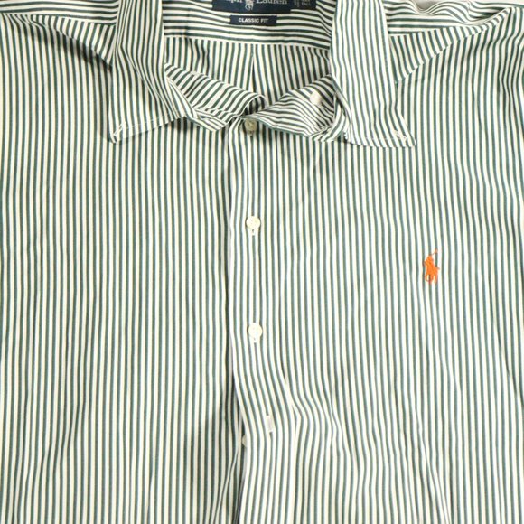 VTG RALPH LAUREN Green/White Striped L/S Shirt Sz XLT Tall - Picture 4 of 11